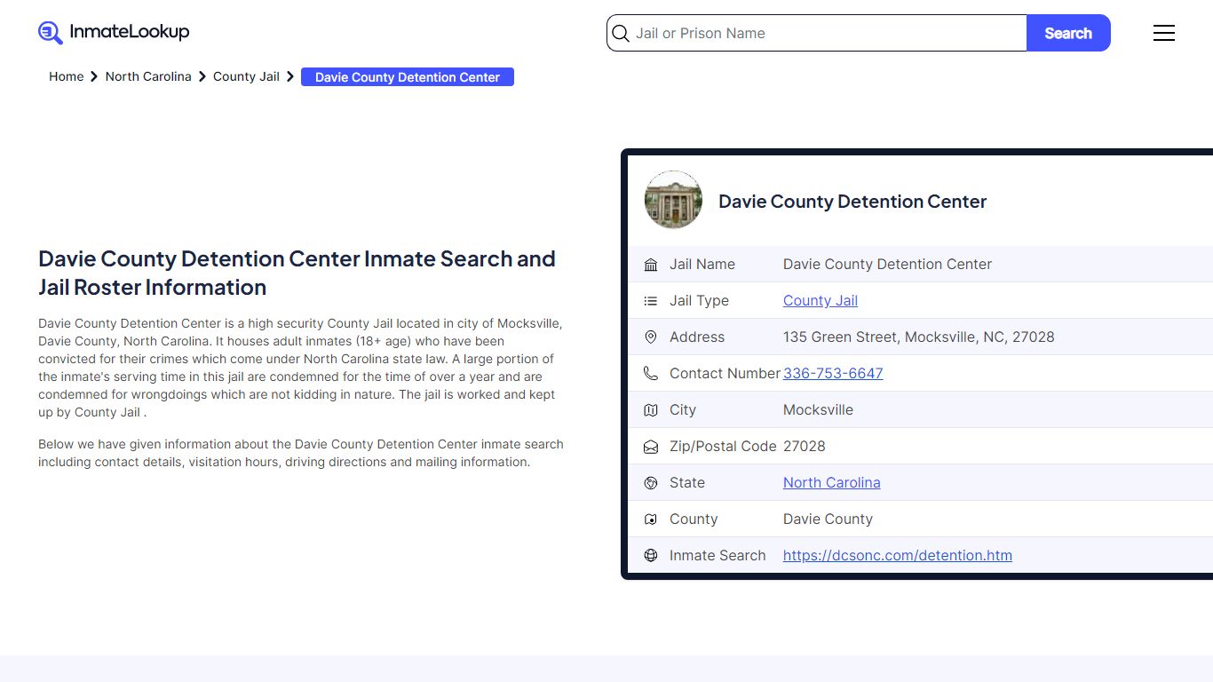 Davie County Detention Center Inmate Search, Jail Roster, Bookings ...