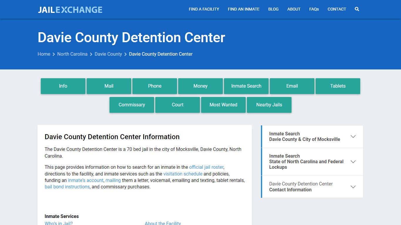 Davie County Detention Center, NC Inmate Search, Information